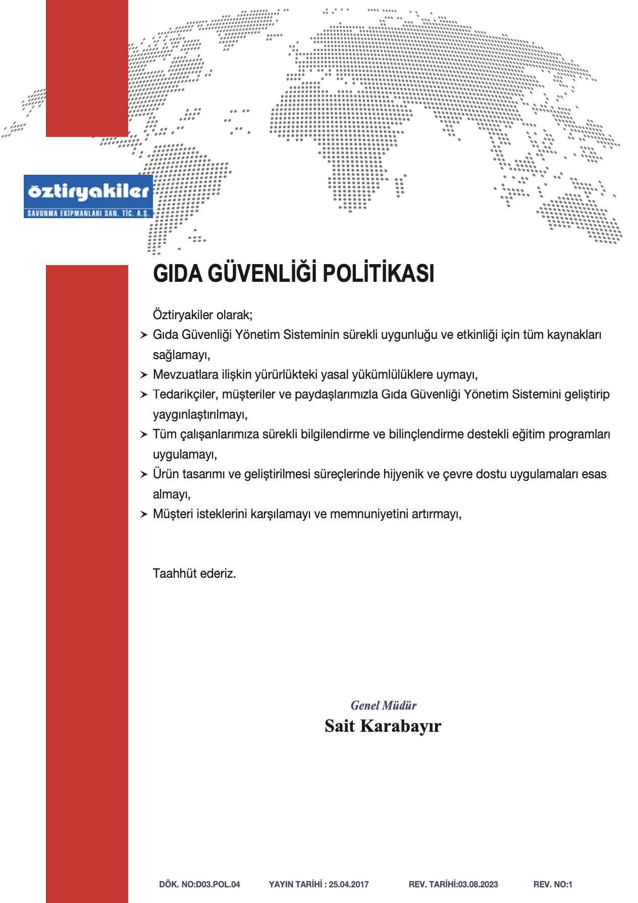 Gıda Güvenliği Politikası